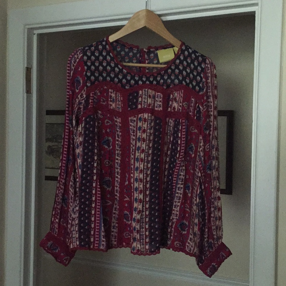 Anthropologie Maeve Red & Blue Print Blouse
